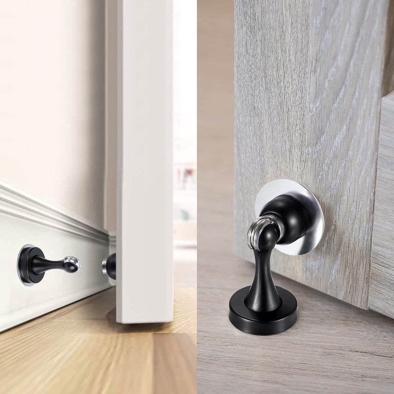 Sumnacon Magnetic Door Stopper, Heavy Duty Stainless Steel Door Stop Holder Come with 4 Pcs 3M Double-Sided Adhesive Tape & Hardware Screws,Install with Adhesive Tape Or Screws On Floor Wall (Black) - Image 3